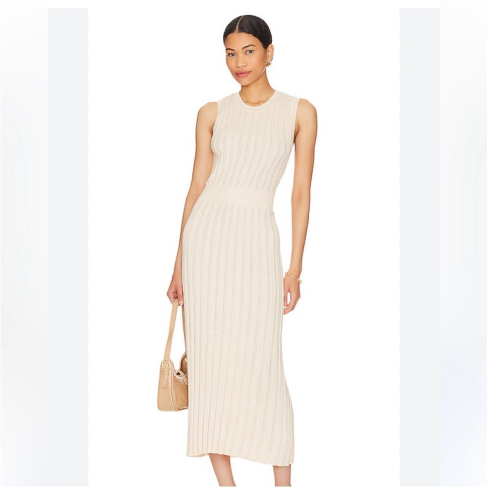Varley Florian Knit Dress in Birch Ivory Cotton Size S